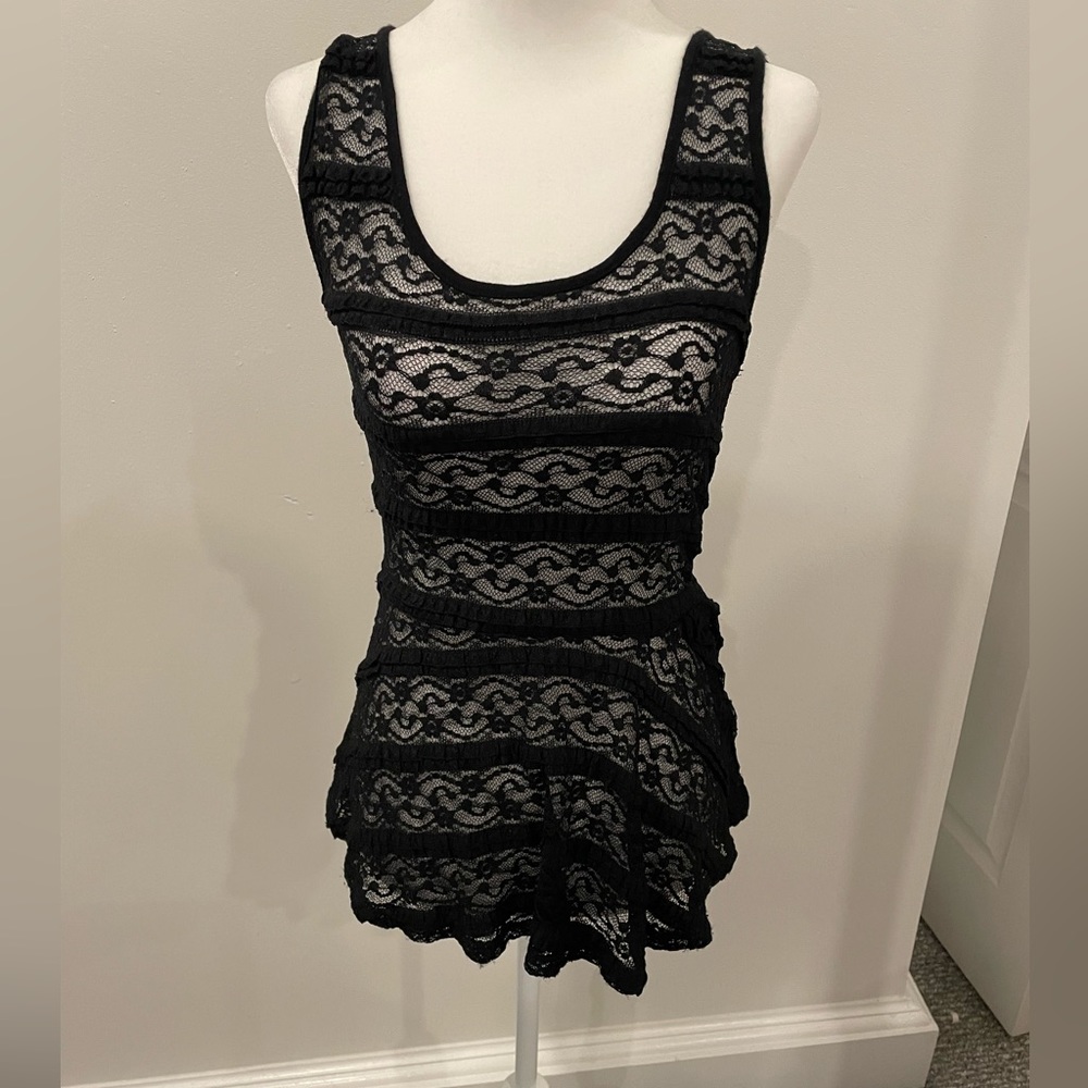 Womens Black Lace Peplum Top